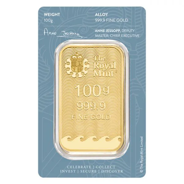Zlatý slitek Britannia - The Royal Mint, 100 g