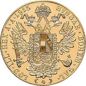 Zlatá mince Dukát 4-fach, 1915
