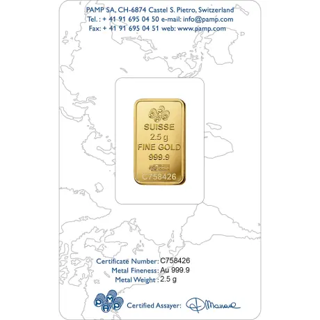 Zlatý slitek PAMP Růže;  2,5 g