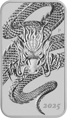 Stříbrná obdélníková mince Drak 2025, 1 oz
