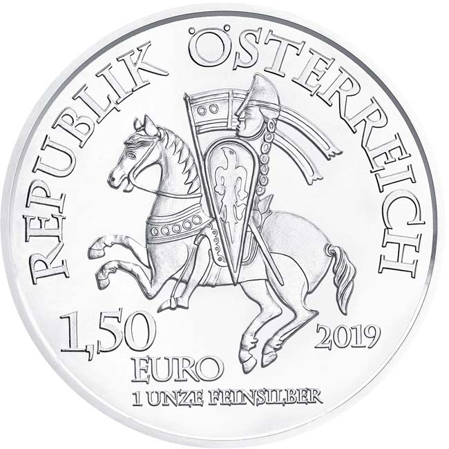 Leopold V. - 825. výročí založení Vídeňské mincovny (1. emise), stříbrná mince v blistru, 1 oz