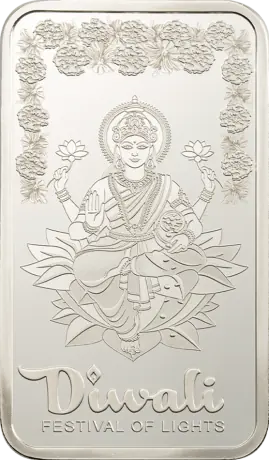 Stříbrný slitek Diwali Lakshmi a Rangoli - Festival světel, 1 oz