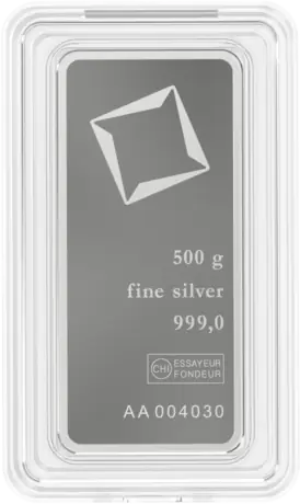 Stříbrný slitek Valcambi ražený, 500 g