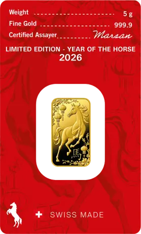 Zlatý slitek Argor Heraeus - Rok koně 2026, 5 g