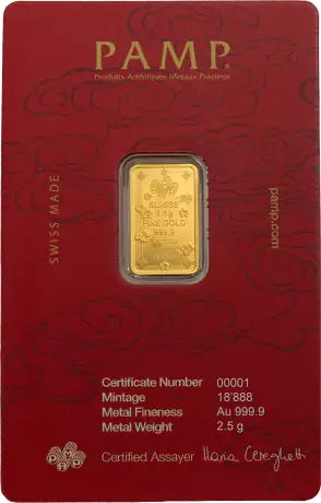 Zlatý slitek PAMP Kočka pro štěstí; 2,5 g