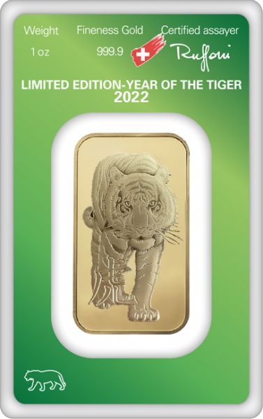 Zlatý slitek Argor Heraeus 1 Oz - Rok tygra 2022