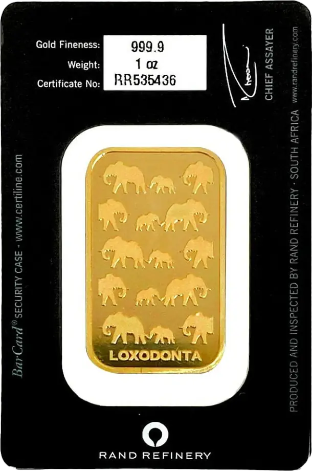 Zlatý slitek Rand Refinery - Loxodonta Africana, 1oz