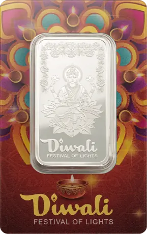 Stříbrný slitek Diwali Lakshmi a Rangoli - Festival světel, 1 oz