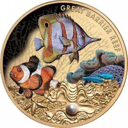 Velký bariérový útes 2020, zlatá mince s pravou perlou, v etuji, 1&nbsp;oz
